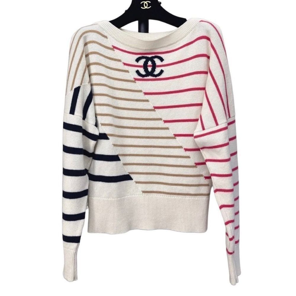 SOLD Chanel Cashmere Pullover Stripe Sweater 2020 CC Crewneck Size 38